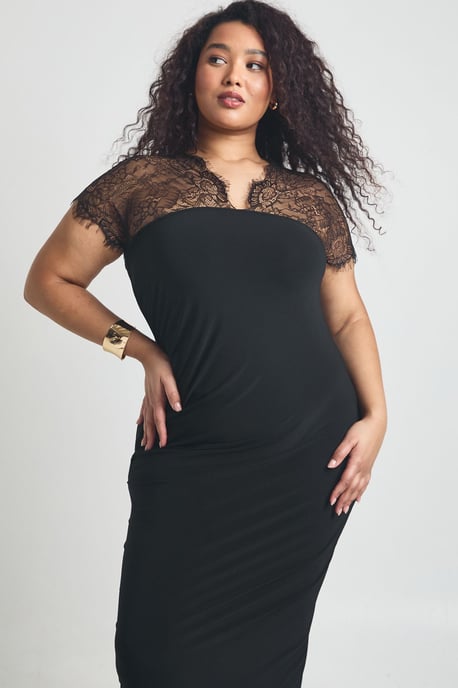 Plus Lace Insert V neck Maxi Dress - Image 3