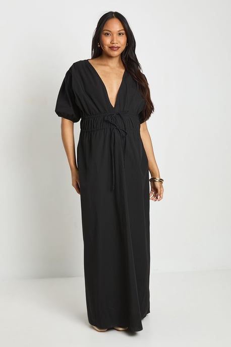 Maternity Ruched Tie Front Maxi Dress - Image 1