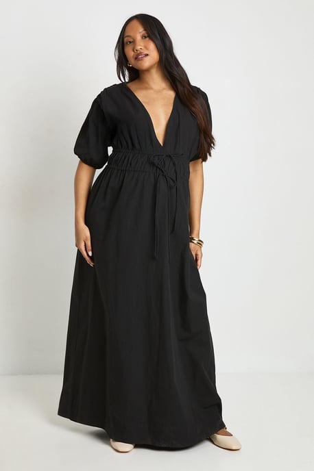 Maternity Ruched Tie Front Maxi Dress - Image 3