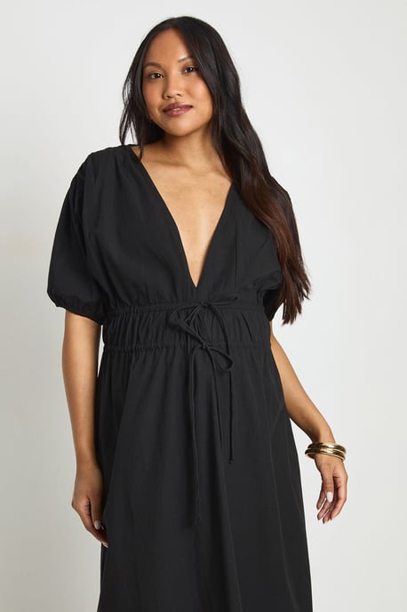 Maternity Ruched Tie Front Maxi Dress - Image 4