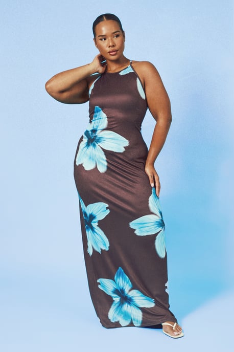 Plus Large Floral Racer Neck Maxi Dress - Image 3