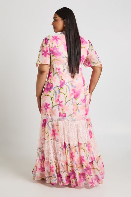 Plus Floral Chiffon Lace Trim Maxi Dress - Image 2
