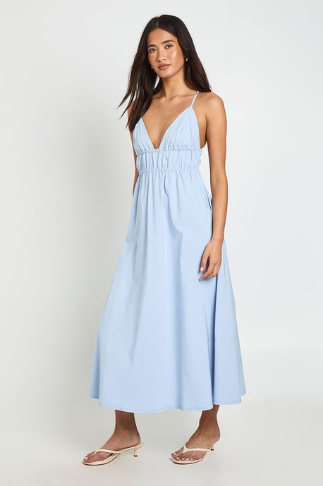 Bengaline Elasticated Waist Detail Cross Back Midaxi Dress - Image 1