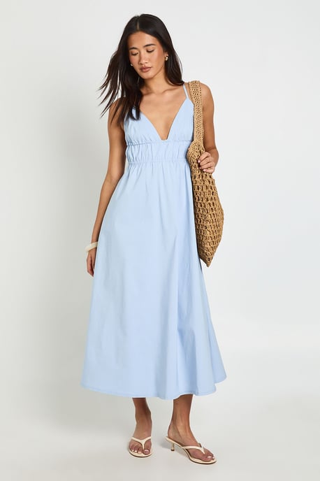 Bengaline Elasticated Waist Detail Cross Back Midaxi Dress - Image 3