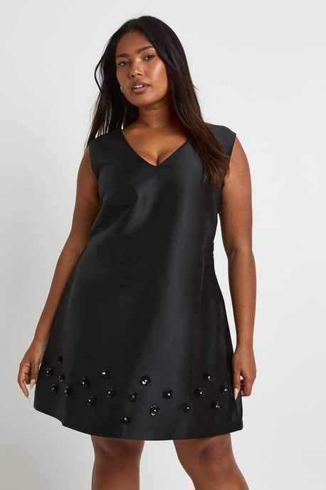 Plus Flower Diamante Hem Shift Dress - Image 1