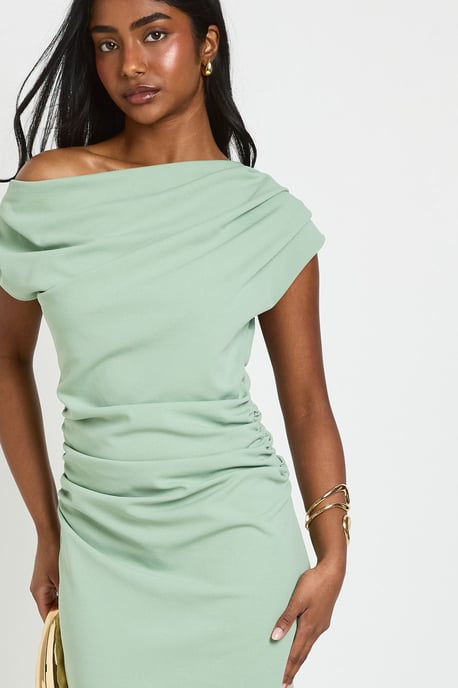 Crepe Asym Neck Drape Midi Dress - Image 3