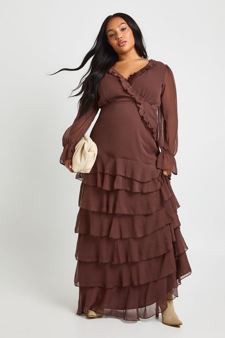 Plus Chiffon Ruched Waist Skater Dress - Image 1