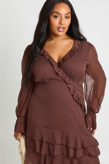 Plus Chiffon Ruched Waist Skater Dress - Image 4