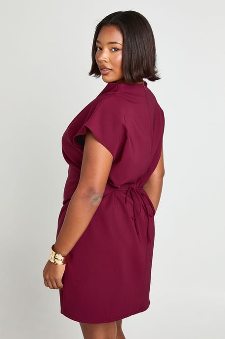Plus Asymmetric Ruched Cap Sleeve Shift Dress - Image 2