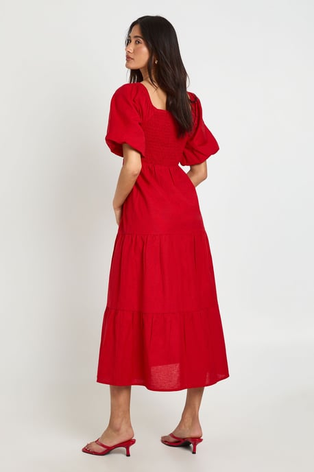 Linen Look Volume Sleeve Tiered Midaxi Dress - Image 2