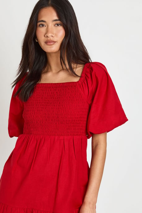 Linen Look Volume Sleeve Tiered Midaxi Dress - Image 4