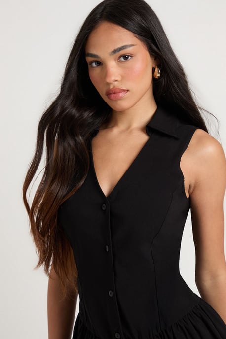 Bengaline Button Up Frill Hem Shirt Dress - Image 4