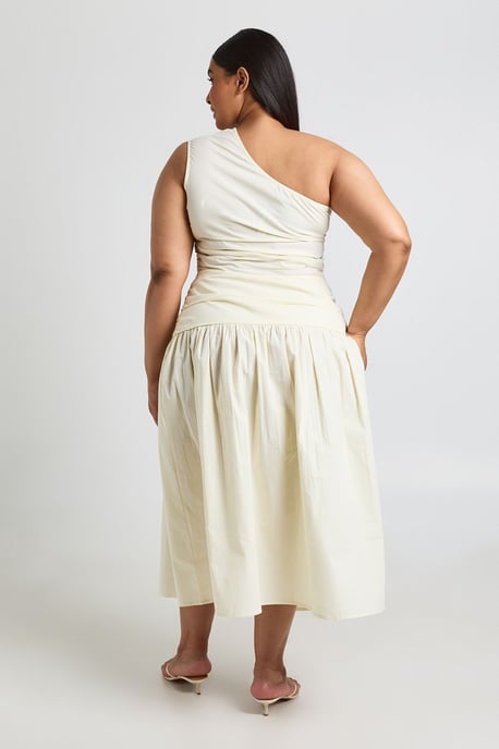 Plus Cotton Poplin One Shoulder Ruched Midaxi Dress - Image 2
