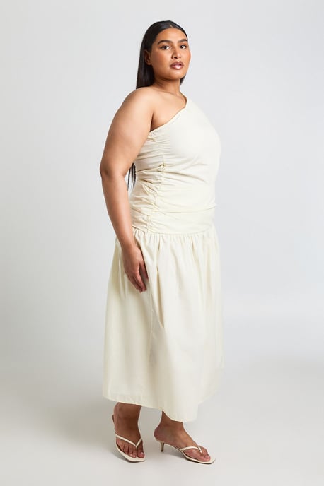 Plus Cotton Poplin One Shoulder Ruched Midaxi Dress - Image 3