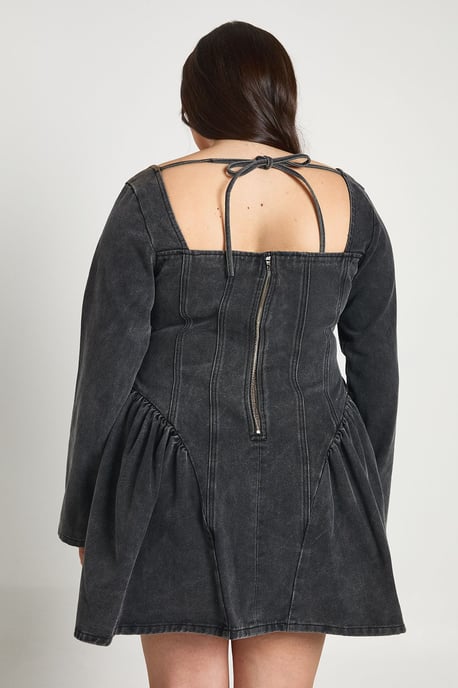 Plus Denim Seam Detail Skater Dress - Image 2