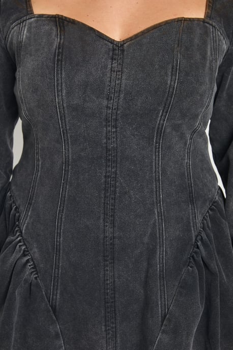 Plus Denim Seam Detail Skater Dress - Image 4