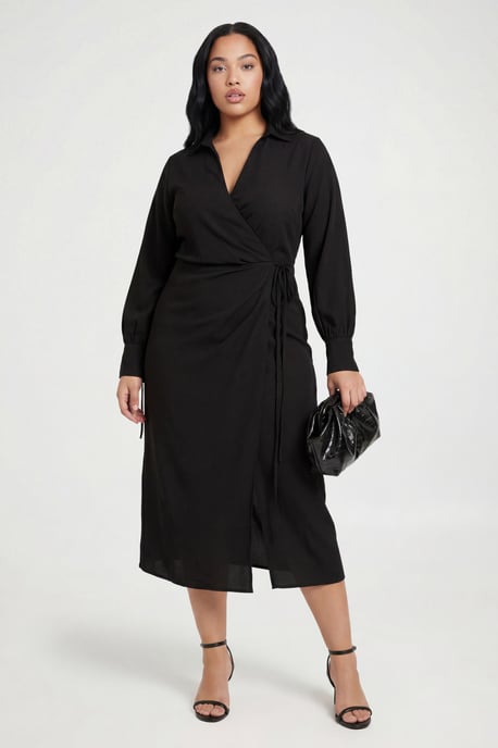 Plus Woven Wrap Tie Midaxi Dress - Image 1