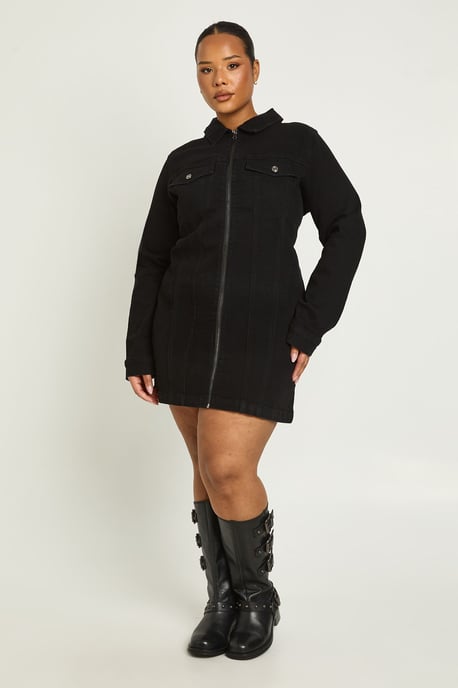 Plus Denim Zip Up Shift Dress - Image 3