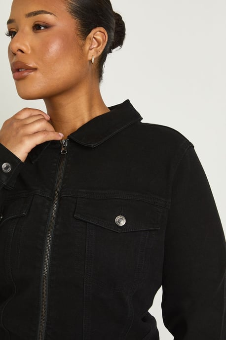 Plus Denim Zip Up Shift Dress - Image 4