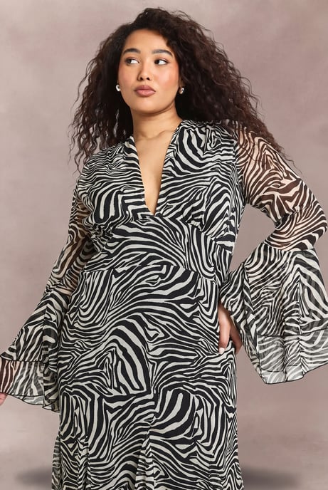Plus Zebra Flared Cuff Godet Midaxi Skater Dress - Image 3