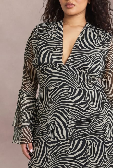 Plus Zebra Flared Cuff Godet Midaxi Skater Dress - Image 4