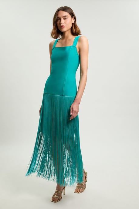 Figure Form Bandage Strappy Tassel Hem Knitted Dress - Image 1