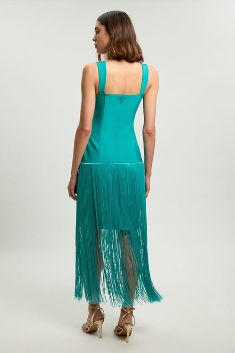 Figure Form Bandage Strappy Tassel Hem Knitted Dress - Image 3