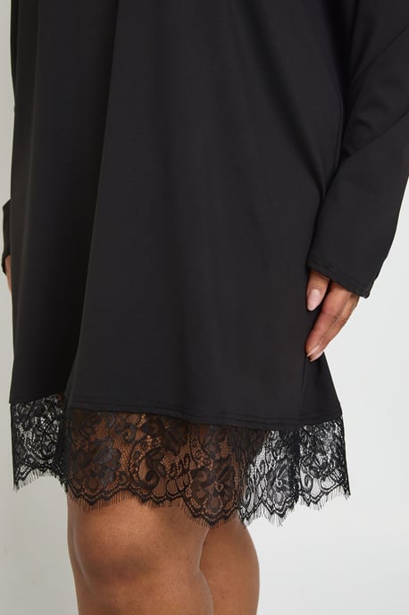Plus Long Sleeve Lace Hem T-shirt Dress - Image 4
