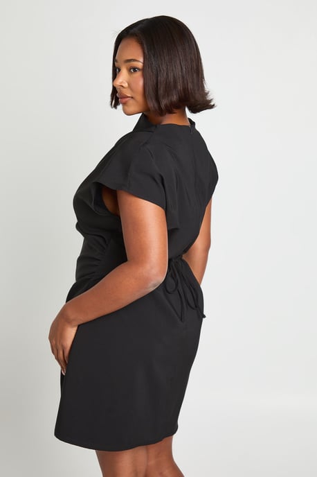 Plus Asymmetric Ruched Cap Sleeve Shift Dress - Image 2