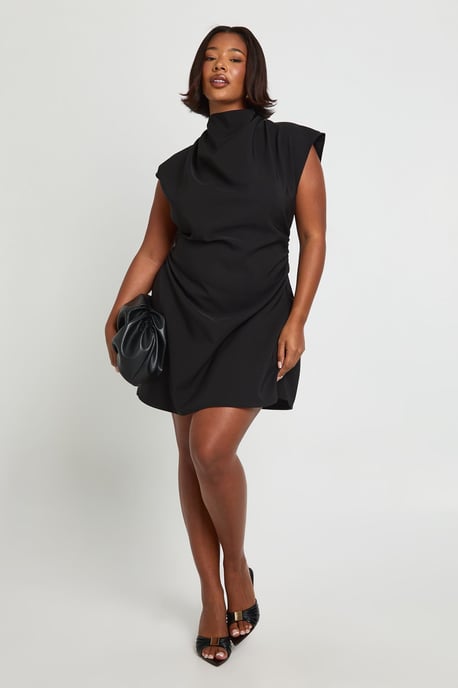 Plus Asymmetric Ruched Cap Sleeve Shift Dress - Image 3