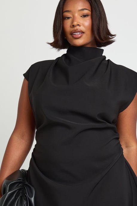 Plus Asymmetric Ruched Cap Sleeve Shift Dress - Image 4