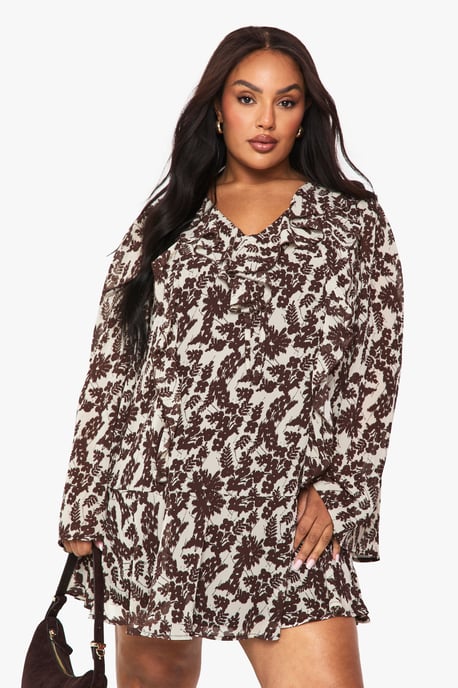 Plus Floral Ruffle Tie Front Shift Dress - Image 1