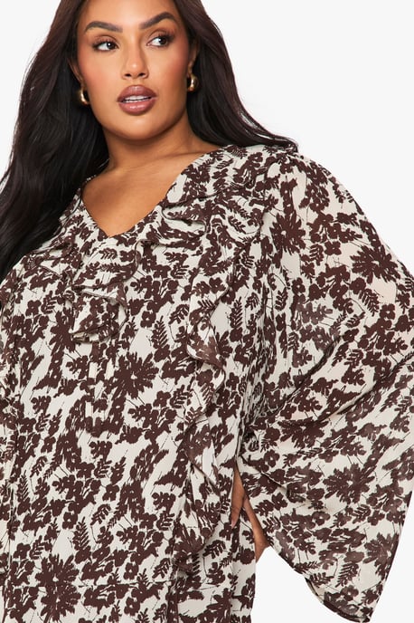 Plus Floral Ruffle Tie Front Shift Dress - Image 4