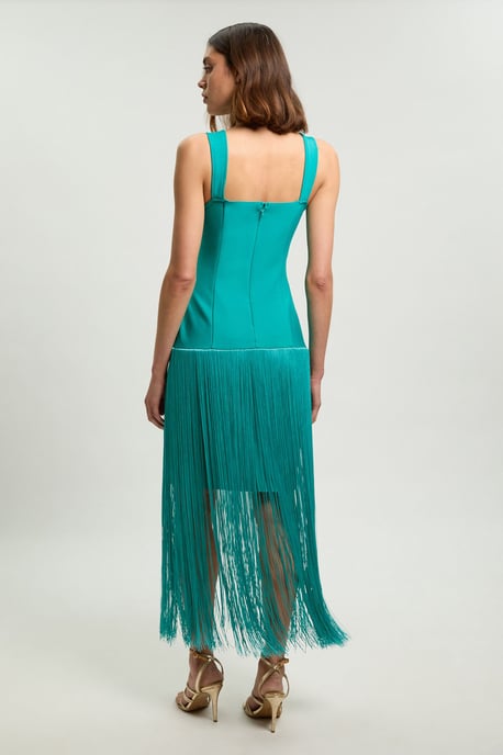 Petite Figure Form Bandage Strappy Tassel Hem Knitted Dress - Image 3