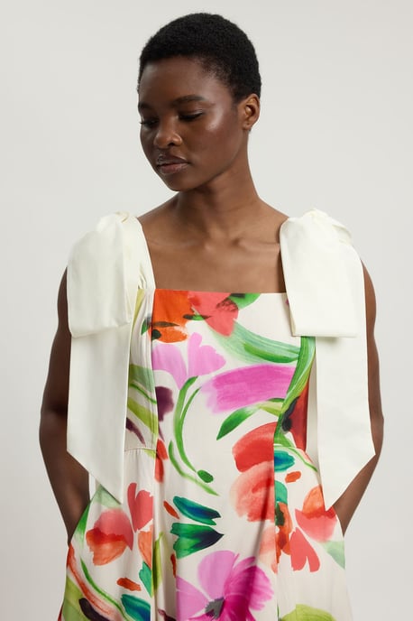 Petite Viscose Linen Floral Print Woven Prom Dress - Image 4