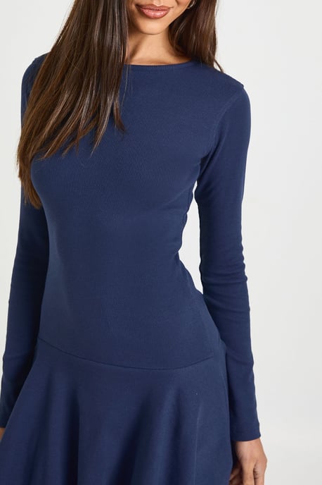 Rib Dropped Hem Skater Dress - Image 4