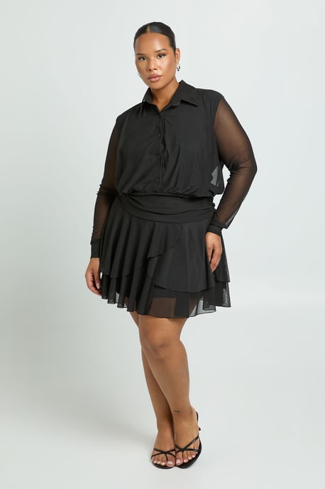 Plus Collared Drop Hem Skater Dress - Image 3
