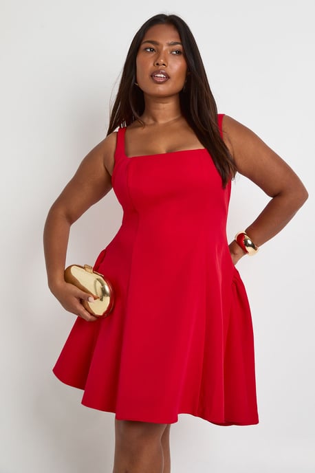 Plus Ruched Bandeau Puffball Skater Dress - Image 3