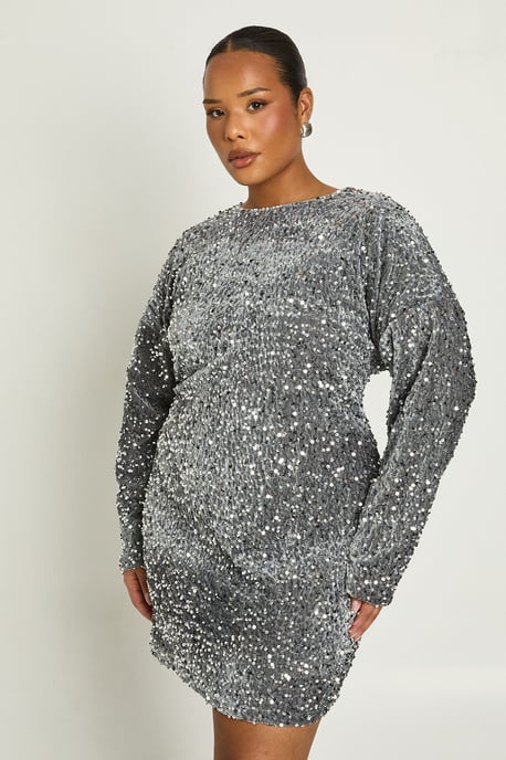 Plus Sequin Batwing Shift Dress - Image 3