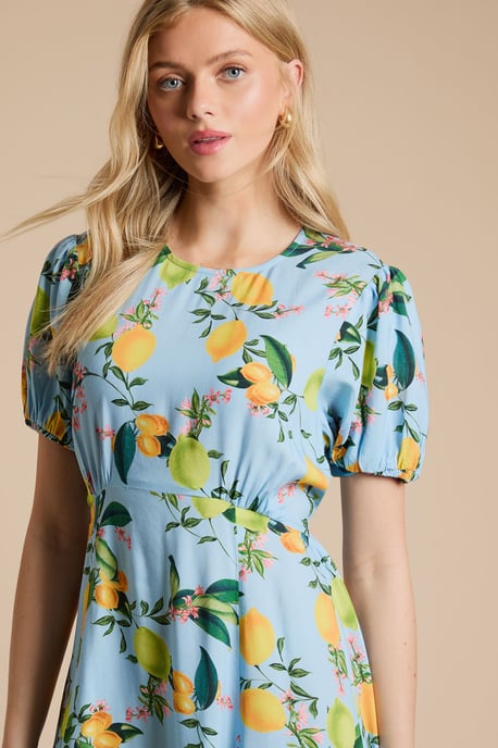 Lemon Empire Seam Puff Sleeve Midi Dress - Image 2