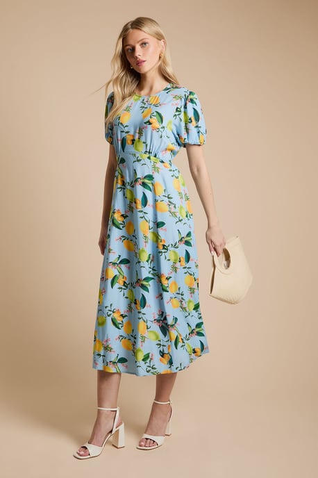 Lemon Empire Seam Puff Sleeve Midi Dress - Image 4