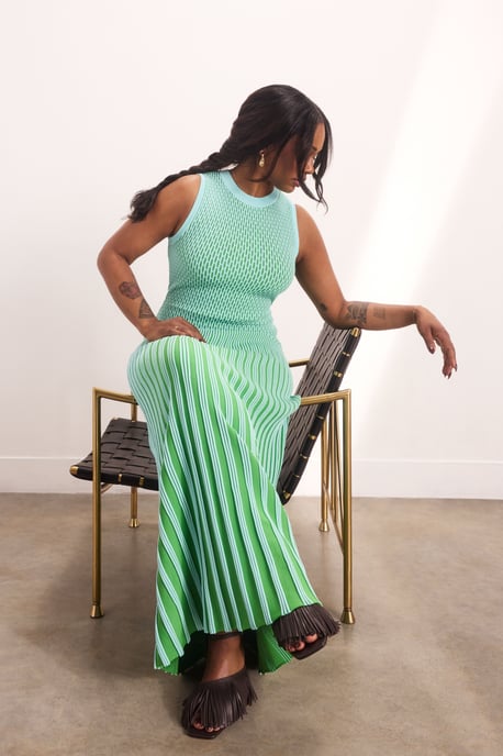 Knit Stripe Stitch Detail Sleeveless Midi Dress - Image 1