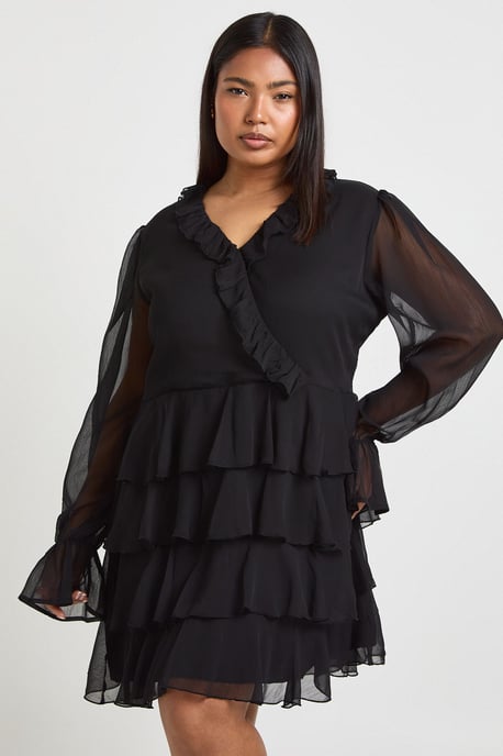 Plus Ruffle Wrap Skater Dress - Image 1