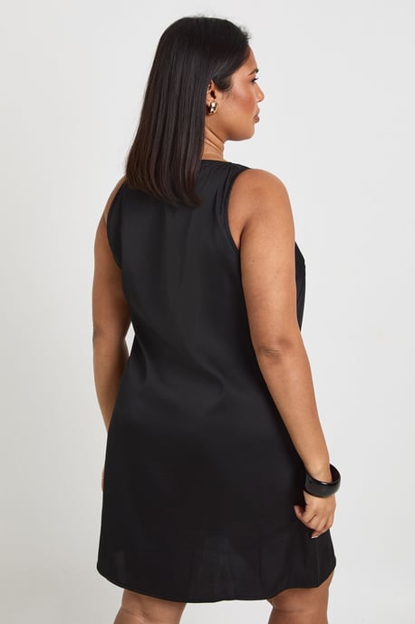 Plus Satin Plunge Front Lace Trim shift Dress - Image 2