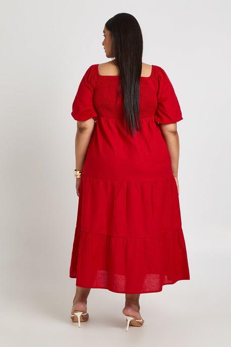 Plus Linen Look Volume Sleeve Tiered Midaxi Dress - Image 2