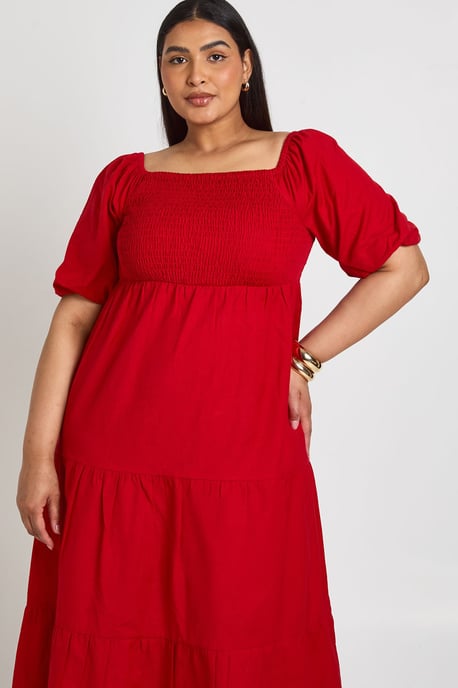 Plus Linen Look Volume Sleeve Tiered Midaxi Dress - Image 4
