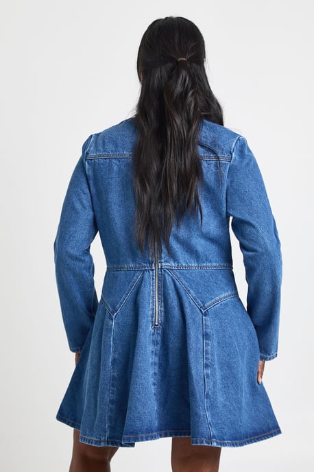 Plus Denim Button Skater Dress - Image 2