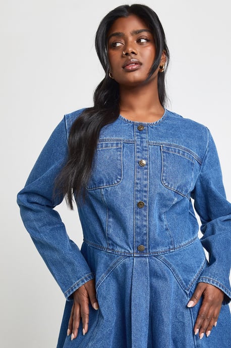 Plus Denim Button Skater Dress - Image 4