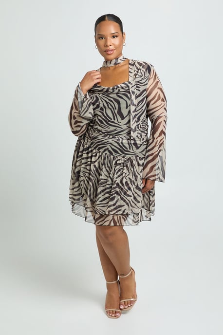 Plus Zebra High Neck Drop Skirt Skater - Image 1