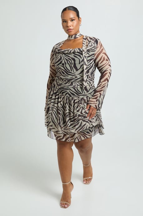Plus Zebra High Neck Drop Skirt Skater - Image 3